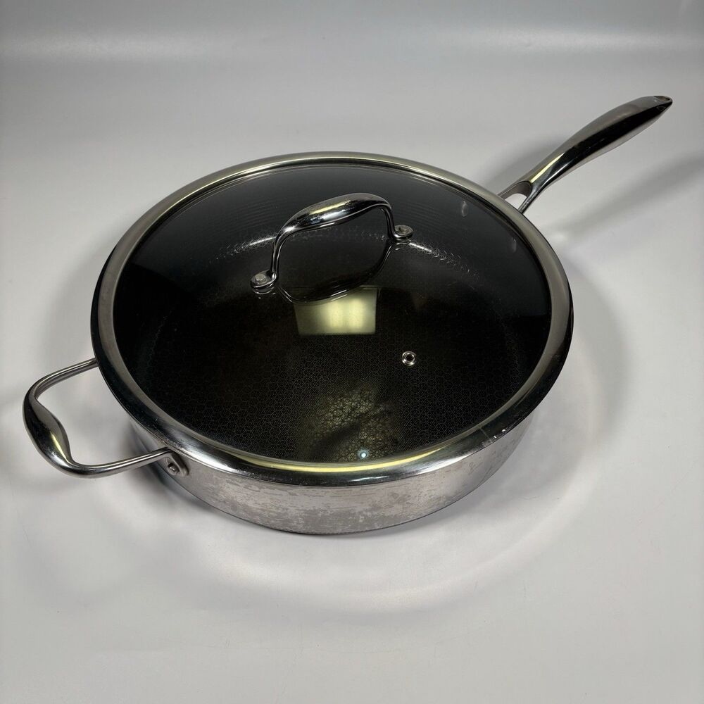 HexClad 12" Hybrid Deep Sauté Pan with Tempered Glass Lid – 5.5 Quart